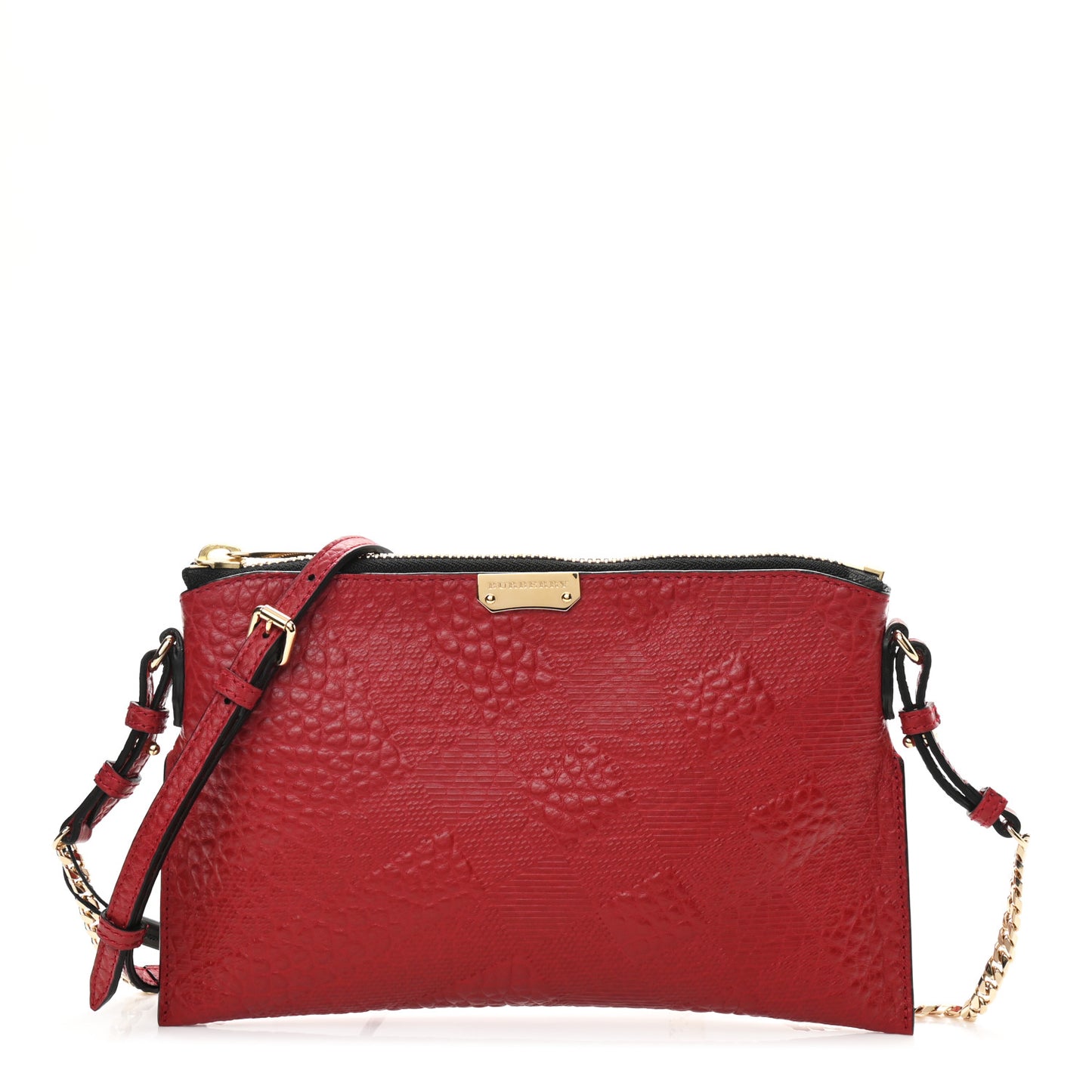 Signature Grain Calfskin Check Embossed Peyton Crossbody Clutch Bag Military Red