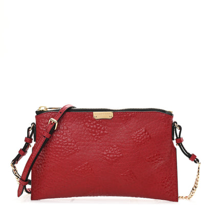 Burberry Signature Grain Calfskin Check Embossed Peyton Crossbody Clutch Bag Military Red 1 of 11