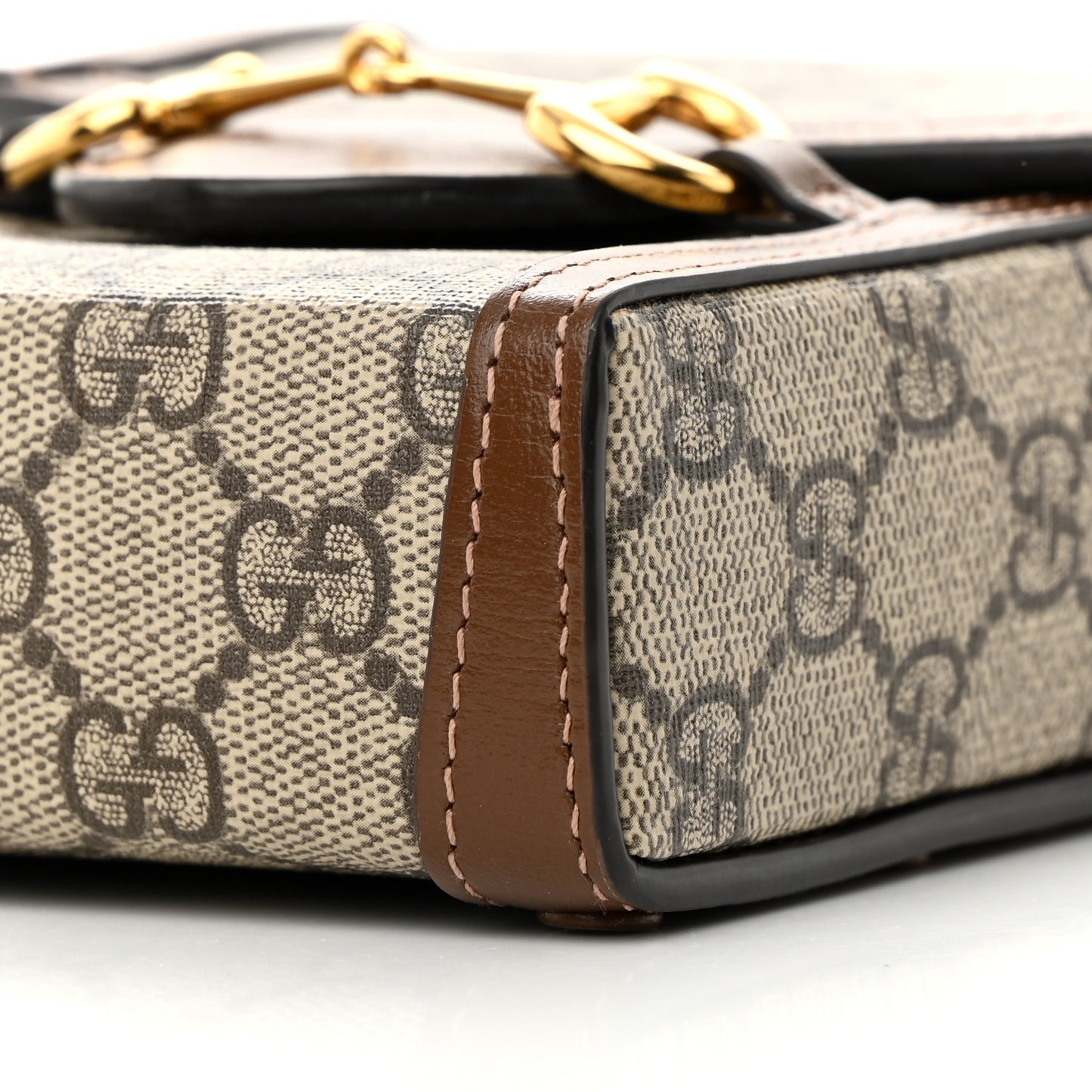 GG Supreme Monogram Mini Horsebit 1955 Crossbody Bag Beige Brown Sugar