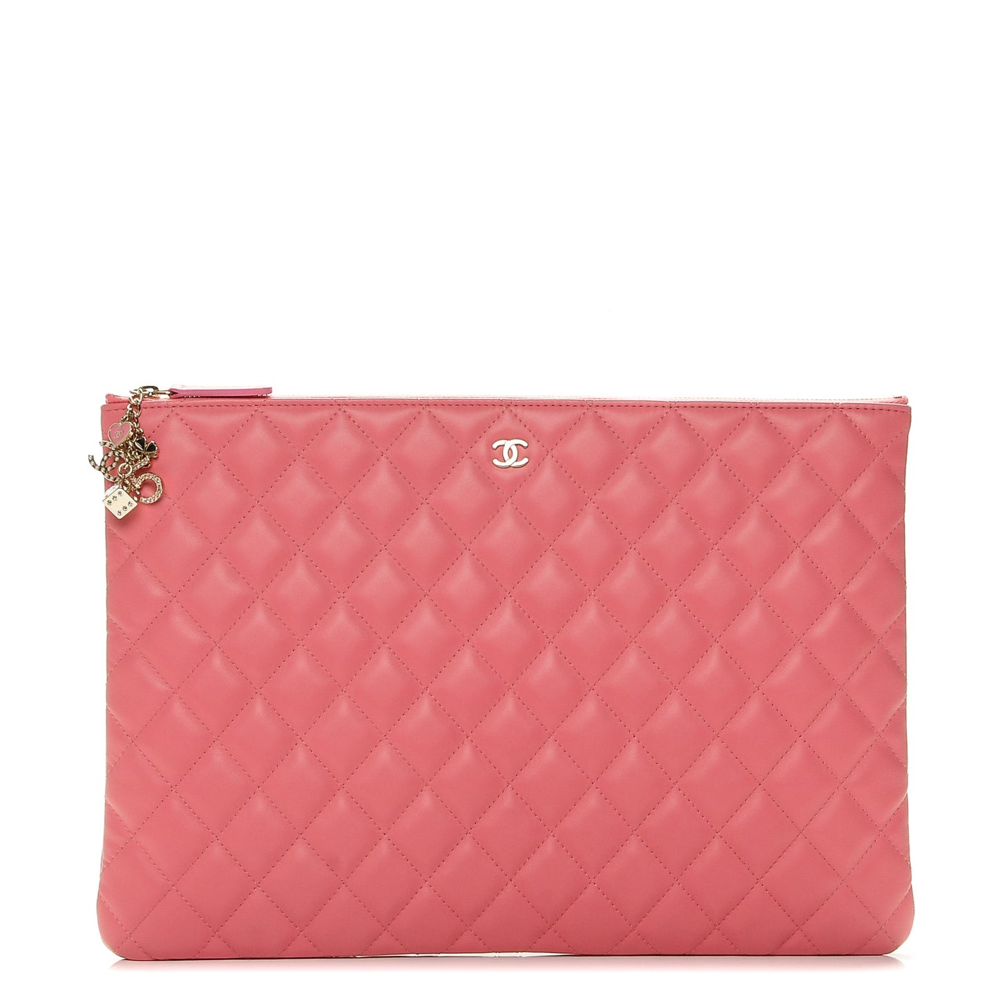 Lambskin Quilted Large Casino Beauty CC Cosmetic Case Fuchsia