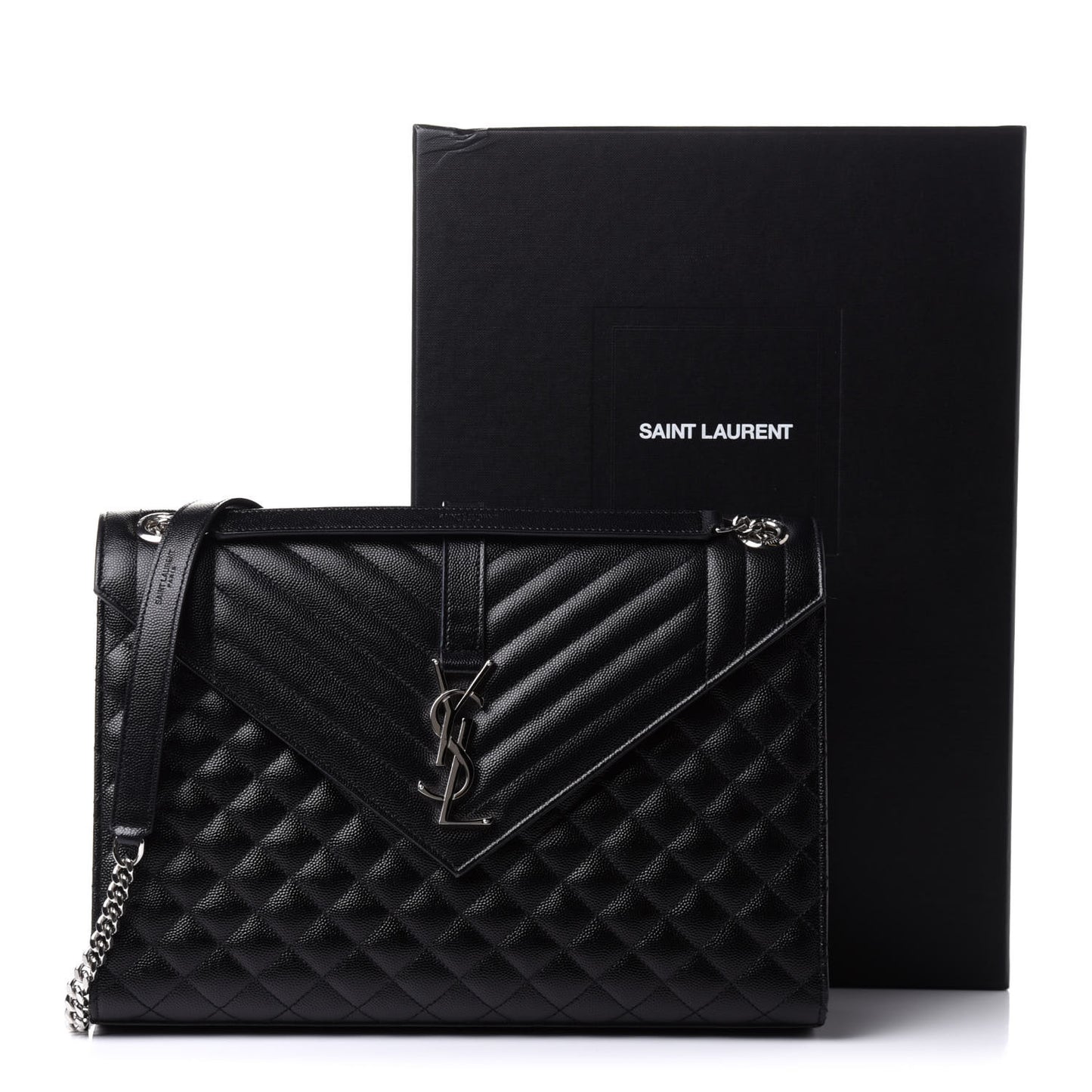 Grain De Poudre Textured Mixed Matelasse Large Triquilt Monogram Satchel Black