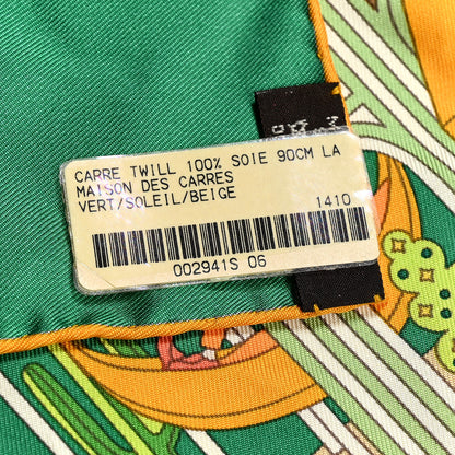 Hermes Silk La Maison Des Carres Scarf 90 Vert Soleil Beige 2 of 5