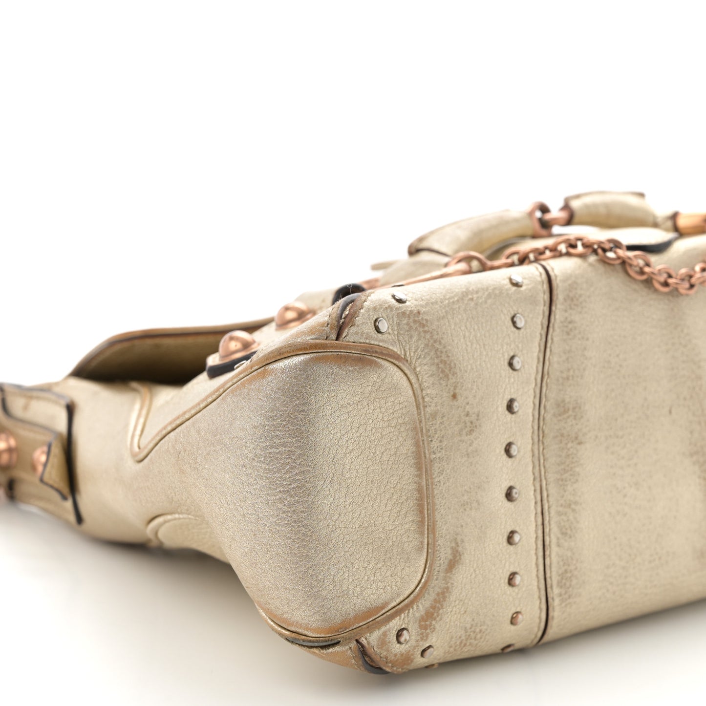 Metallic Calfskin Horsebit Chain Studded Flap Shoulder Bag Gold