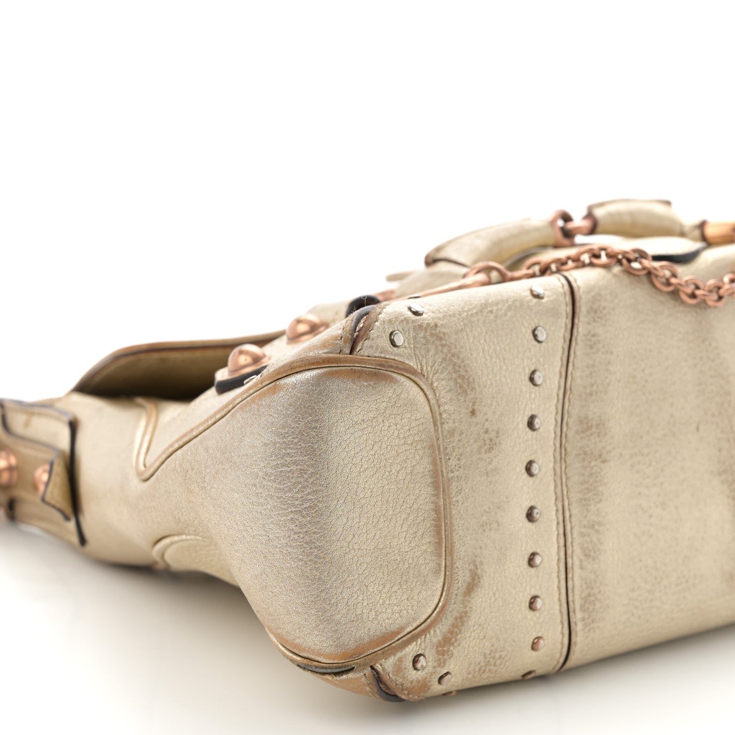 Gucci Metallic Calfskin Horsebit Chain Studded Flap Shoulder Bag Gold 9 of 13