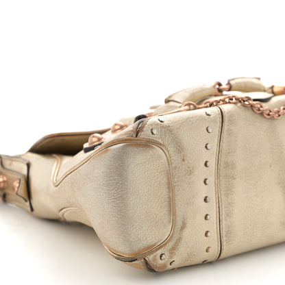 Gucci Metallic Calfskin Horsebit Chain Studded Flap Shoulder Bag Gold 9 of 13