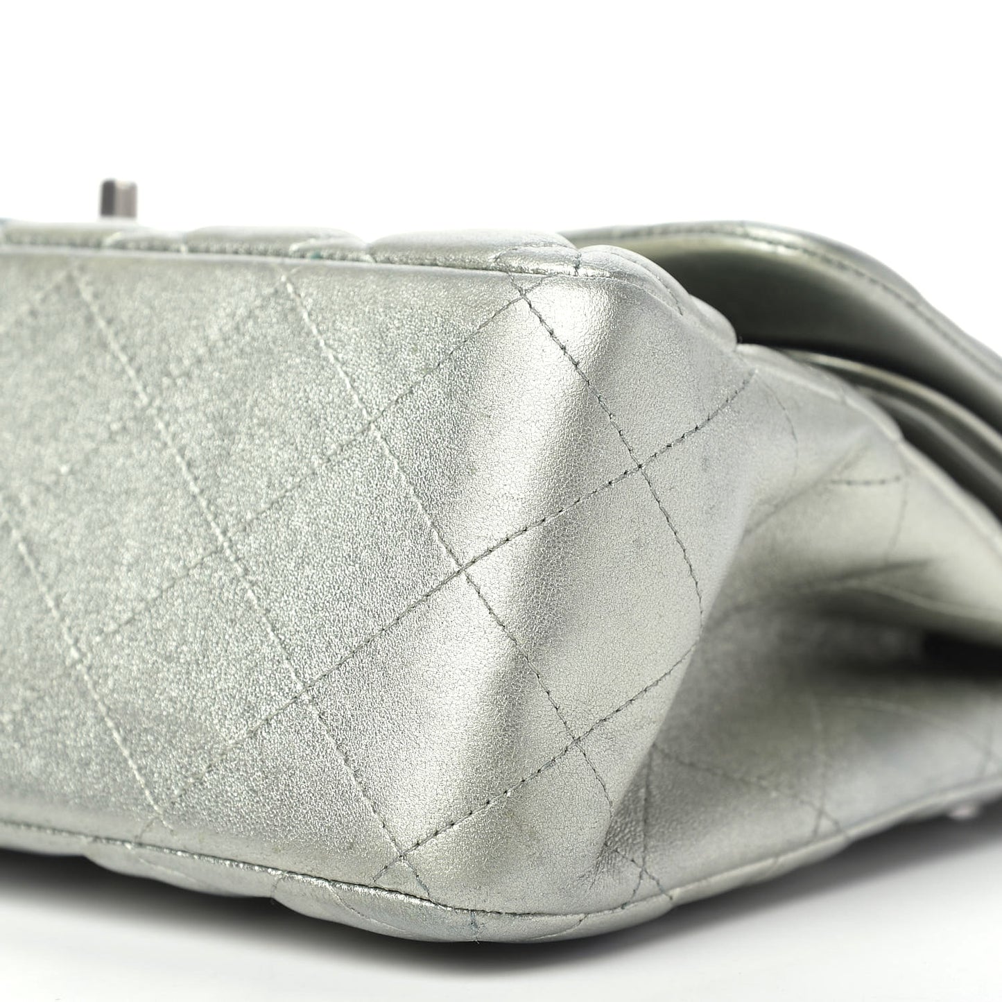 Metallic Lambskin Quilted Jumbo Double Flap Green