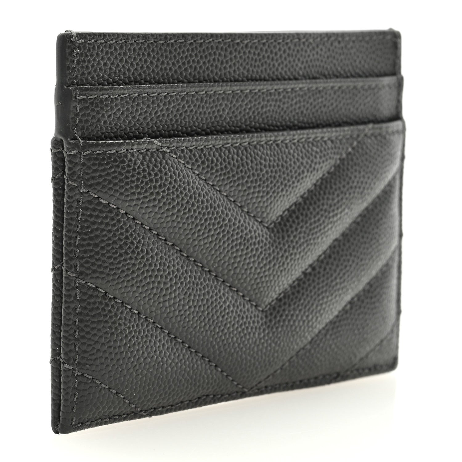 Saint Laurent Grain De Poudre Matelasse Chevron Monogram Credit Card Case Coal 3 of 6