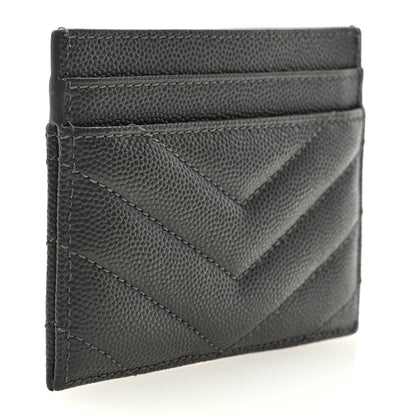 Saint Laurent Grain De Poudre Matelasse Chevron Monogram Credit Card Case Coal 3 of 6