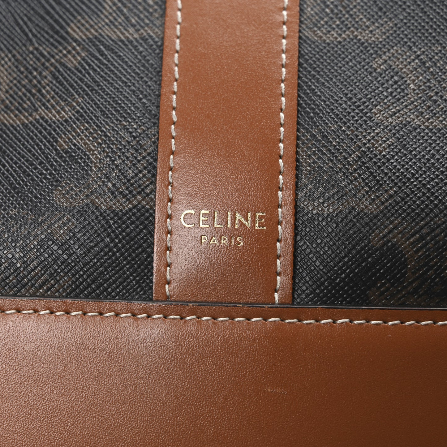 Triomphe Canvas Calfskin Medium Bucket Bag Tan