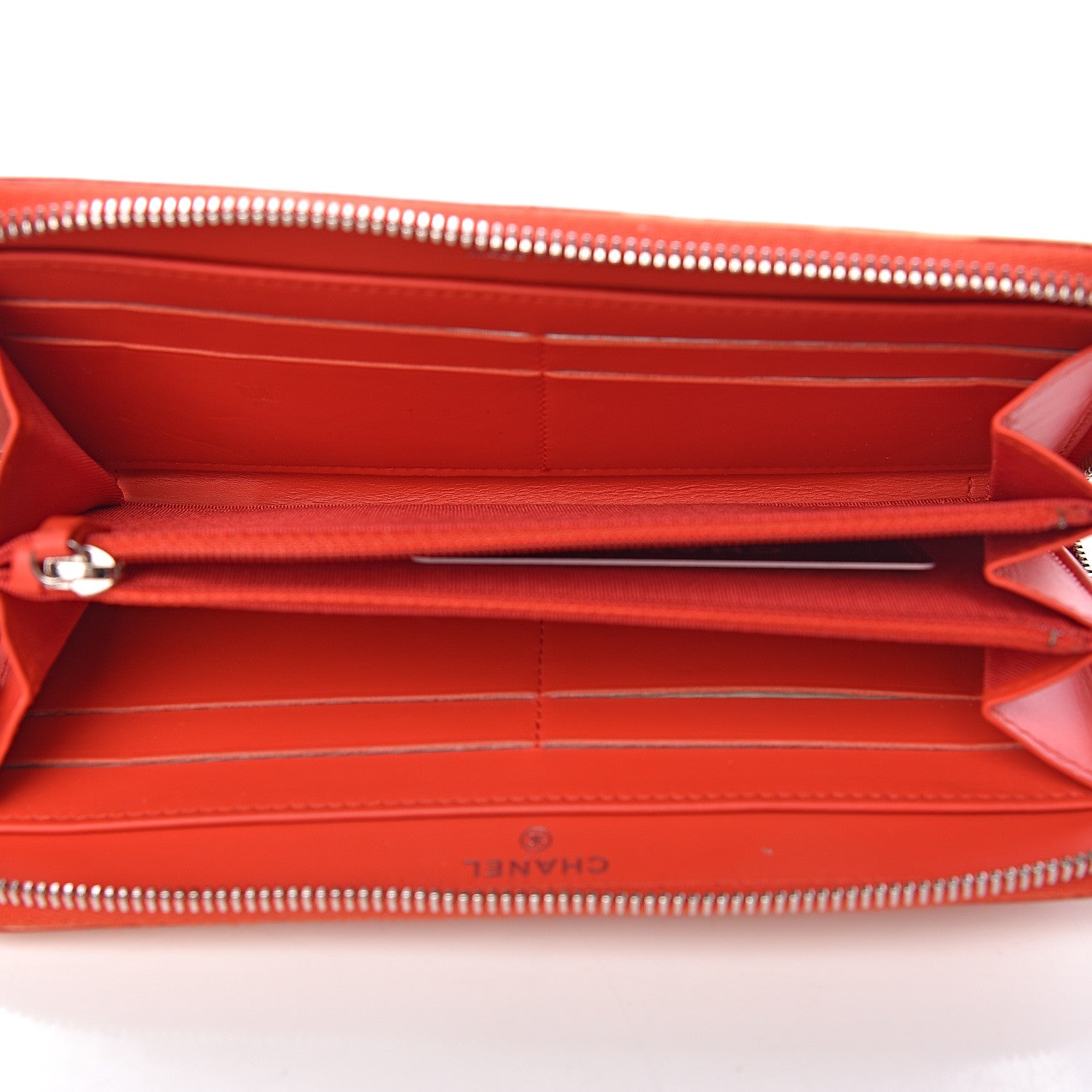 Chanel Patent Calfskin Striped Large Gusset Zip Around Wallet Red 5 of 10