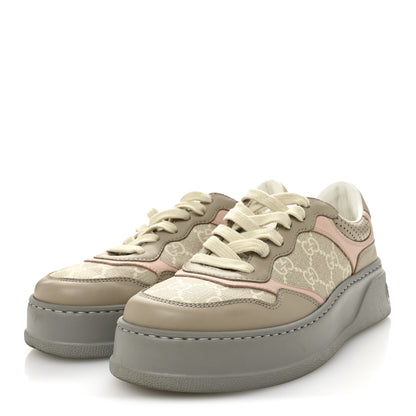 Gucci Calfskin GG Supreme Monogram Perforated Womens Platform 55mm Sneakers 37 Apricot Pink Beige Grey 3 of 10