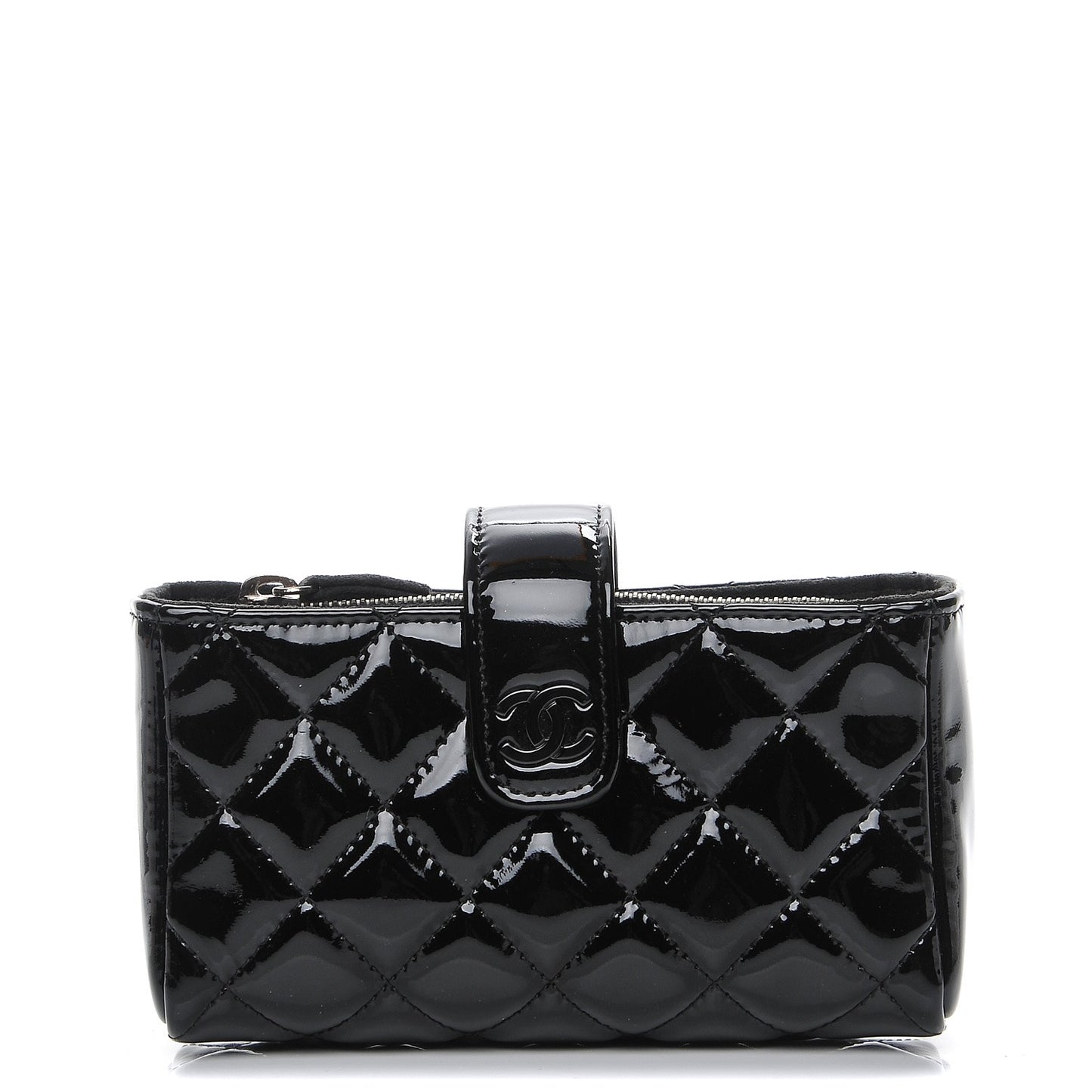 Patent Quilted Mini Phone Holder Clutch Black