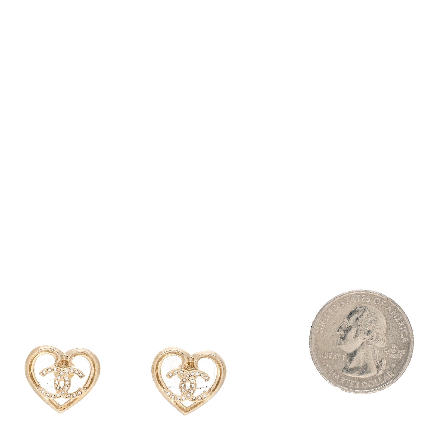 Chanel Metal Crystal CC Logo Heart Earrings Gold 2 of 5