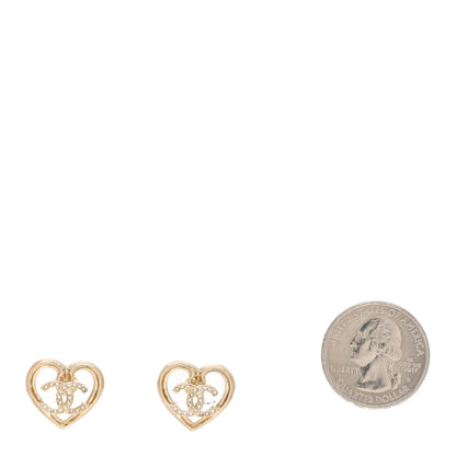 Chanel Metal Crystal CC Logo Heart Earrings Gold 2 of 5