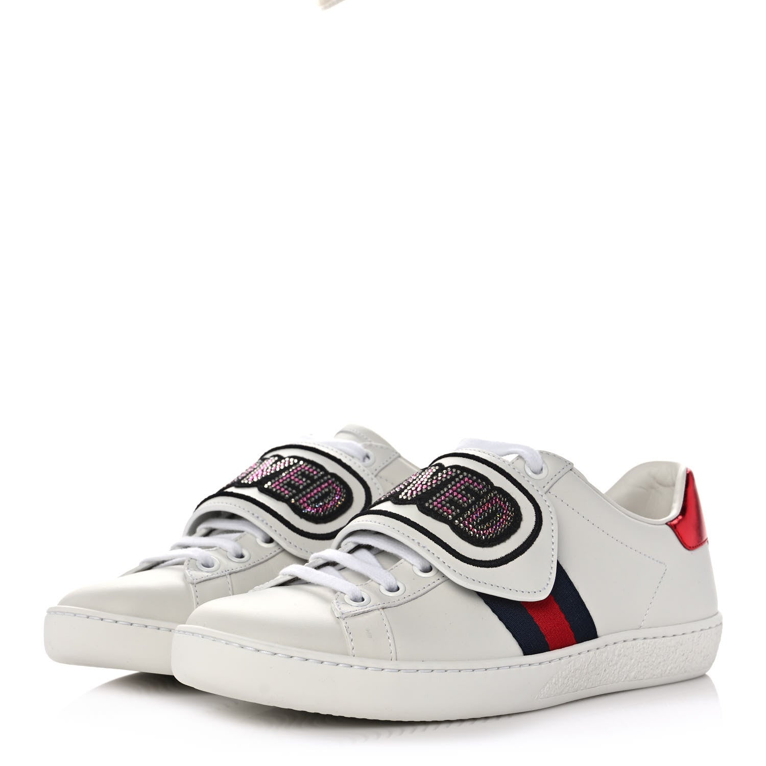 Gucci Calfskin Ayers Web Crystal LOVED Womens New Ace Sneakers 36 White 3 of 9