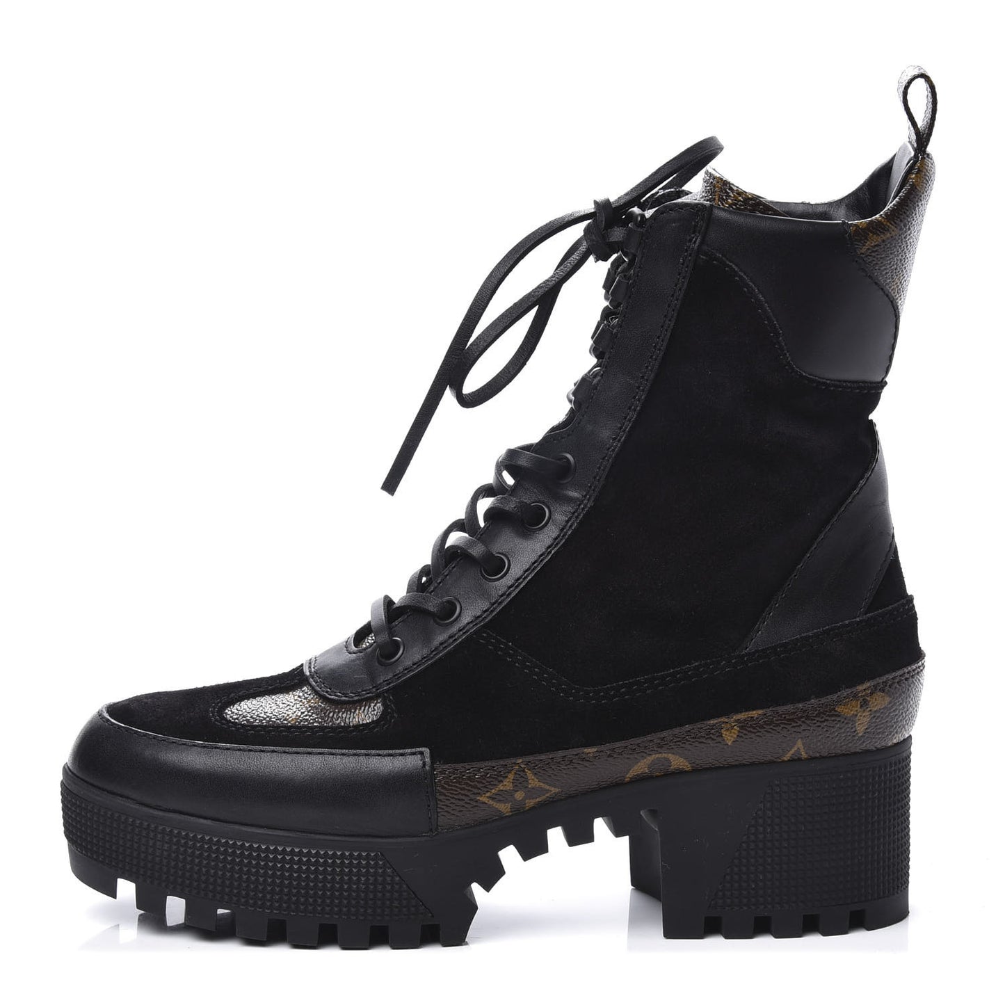 Suede Calfskin Monogram Laureate Platform Desert Boots 37.5 Black