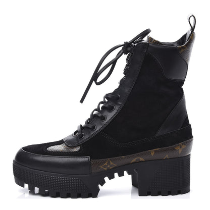 Louis Vuitton Suede Calfskin Monogram Laureate Platform Desert Boots 37.5 Black 1 of 11