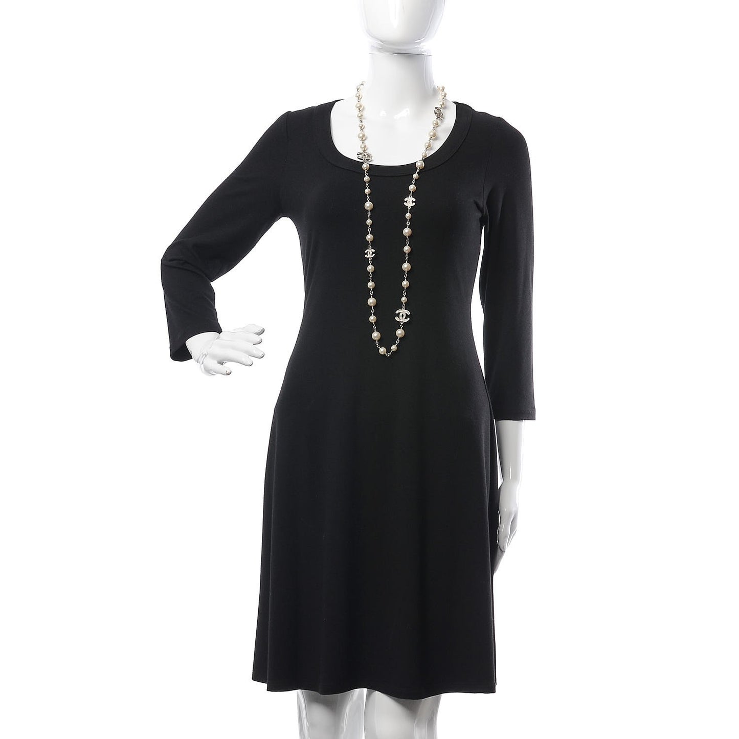 Crystal Pearl CC Long Necklace Silver