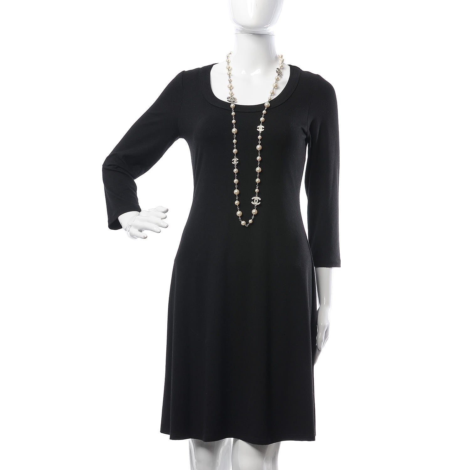 Chanel Crystal Pearl CC Long Necklace Silver 2 of 6