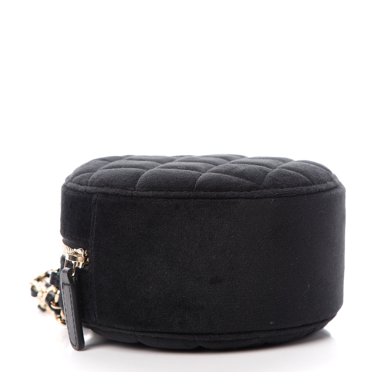 Velvet Quilted Pearl Crush Round Clutch With Chain Black