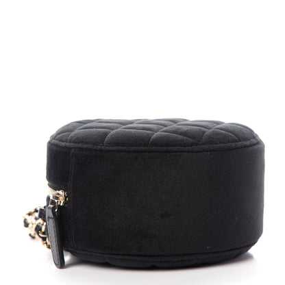 Chanel Velvet Quilted Pearl Crush Round Clutch With Chain Black 4 of 10