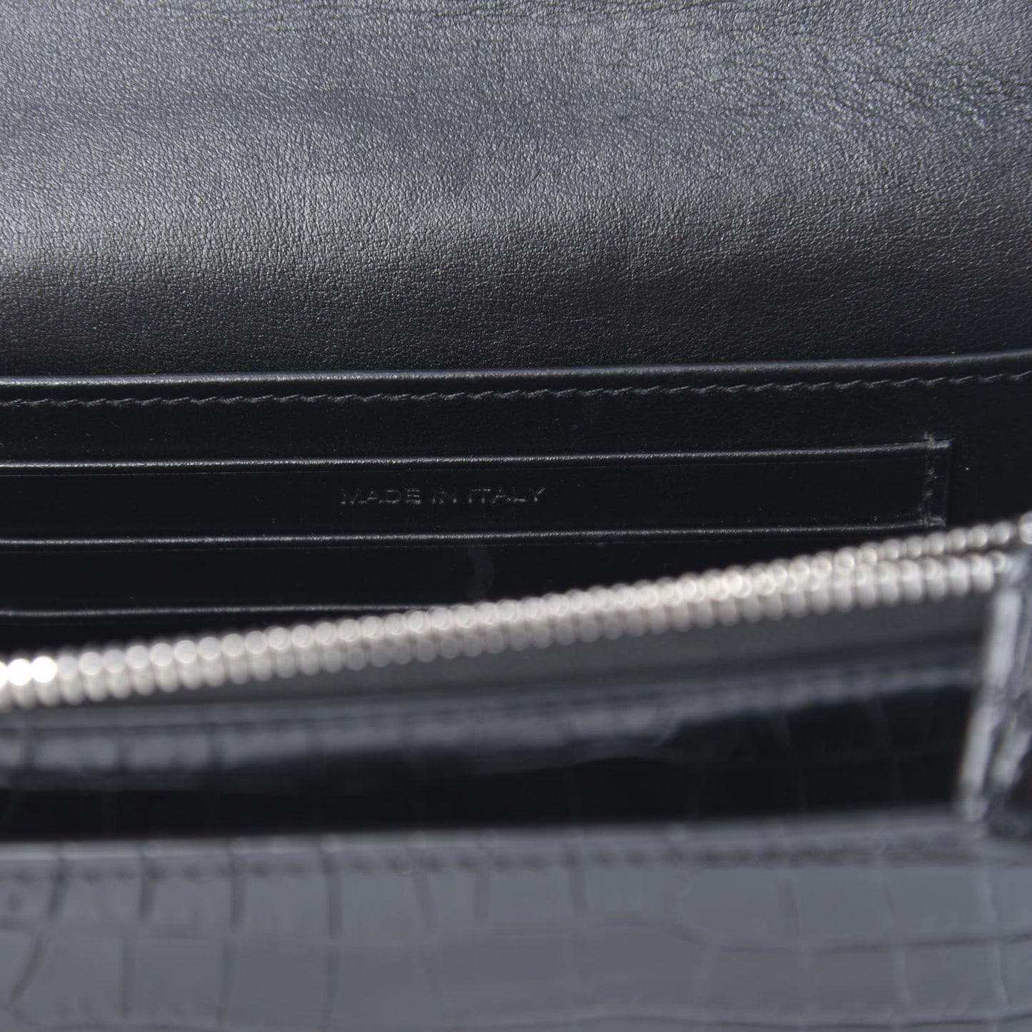 Calfskin Crocodile Embossed Monogram Sunset Chain Wallet Black
