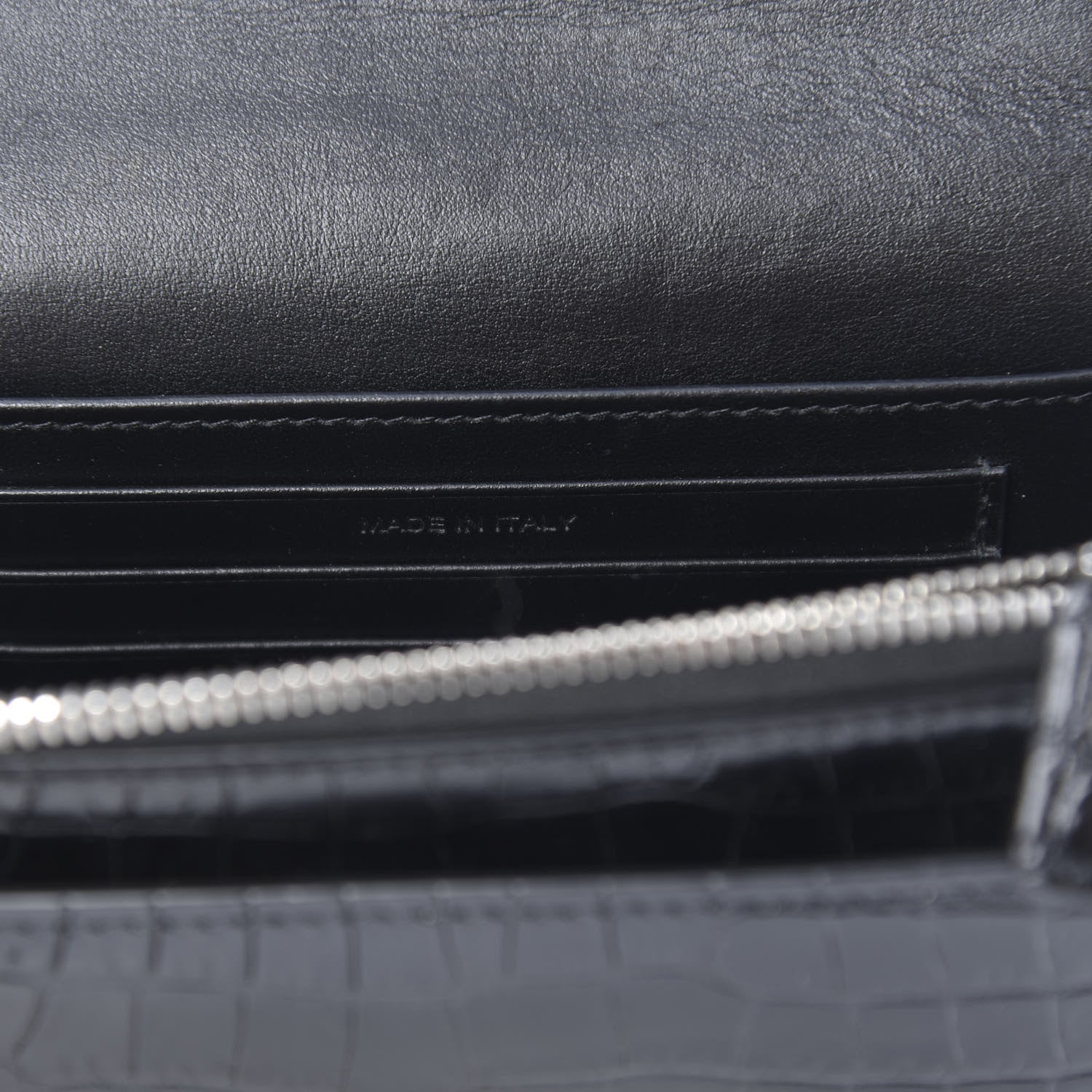 Saint Laurent Calfskin Crocodile Embossed Monogram Sunset Chain Wallet Black 7 of 13