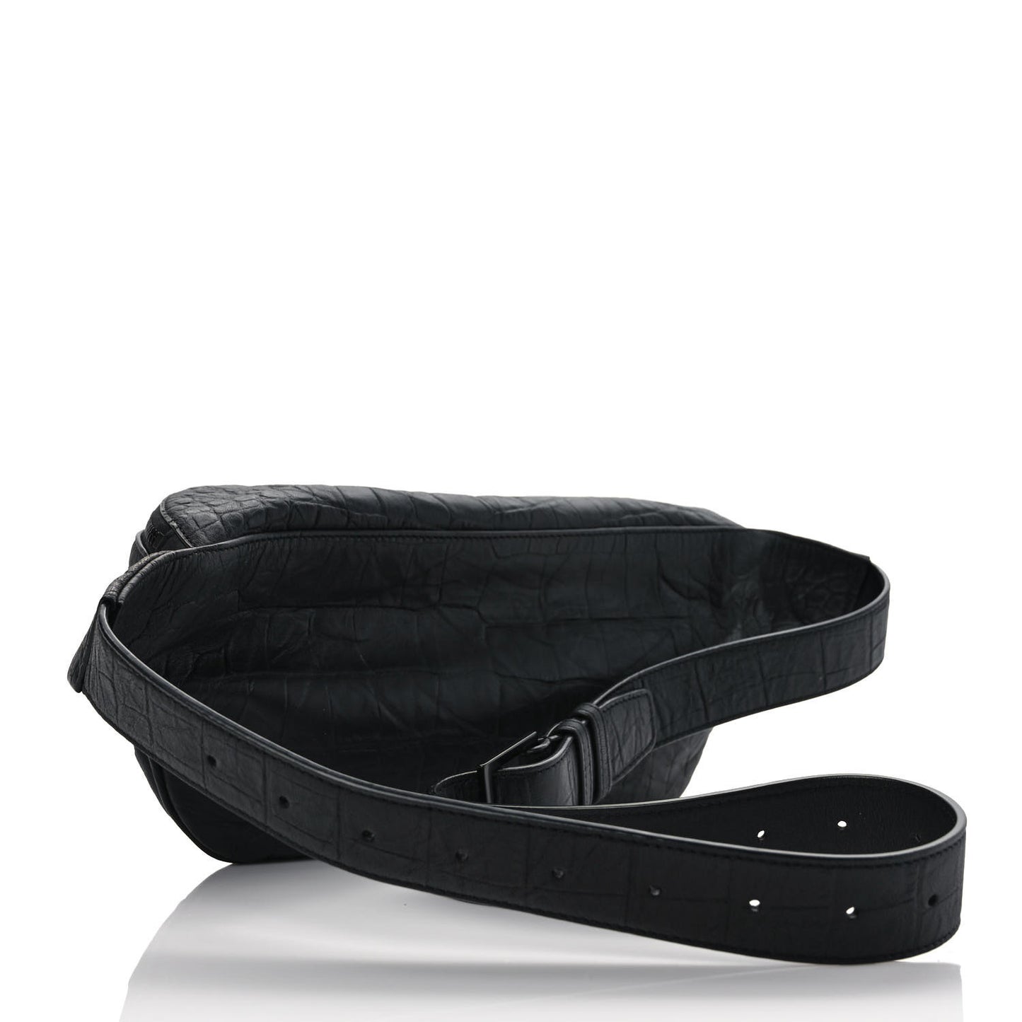 Calfskin Crocodile Embossed Monogram Belt Bag Black