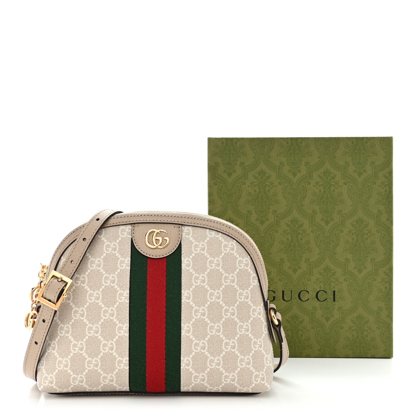 GG Supreme Monogram Textured Dollar Calfskin Web Small Ophidia Dome Shoulder Beige Mystic White Oatmeal