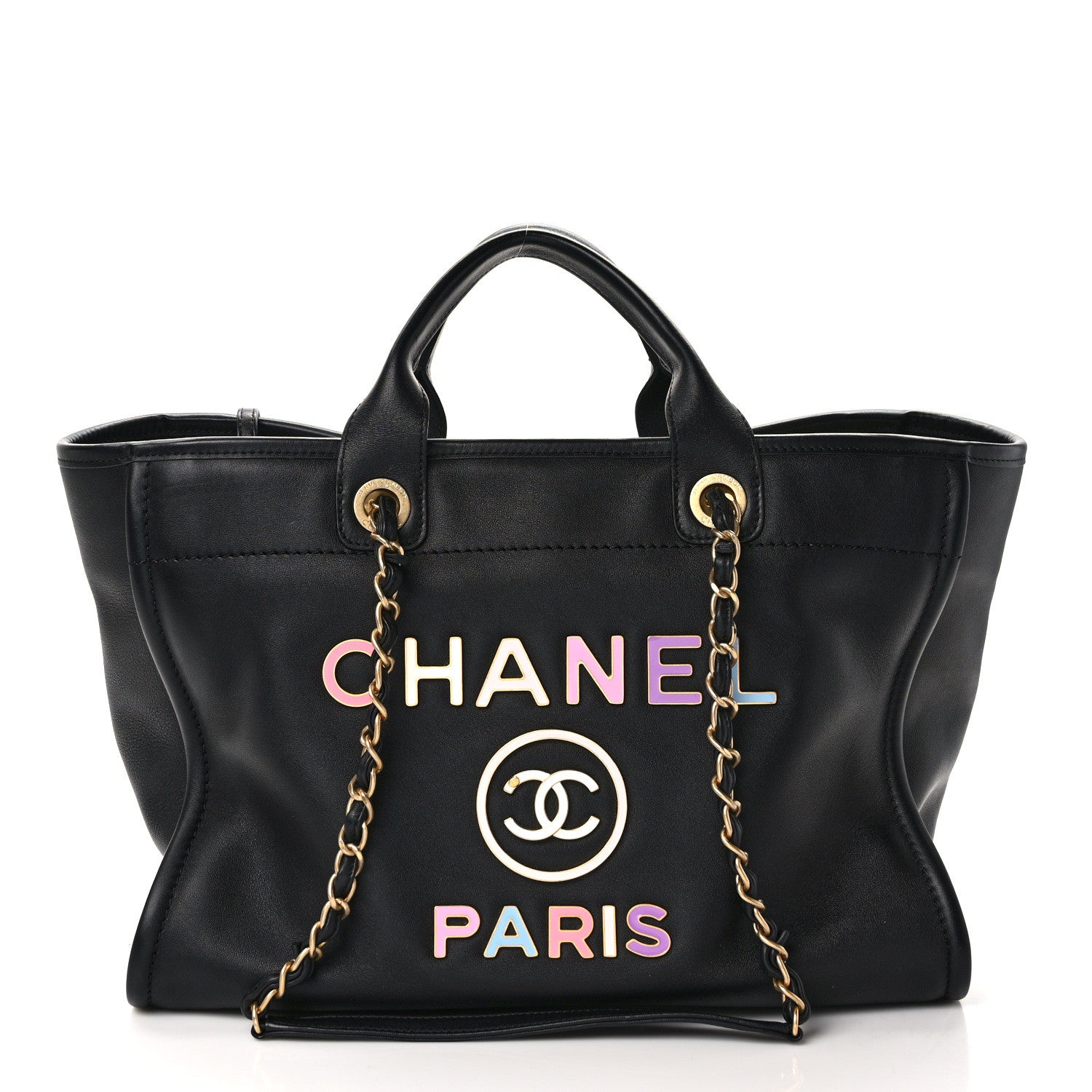 Chanel Calfskin Medium Deauville Tote Black Multicolor 3 of 9