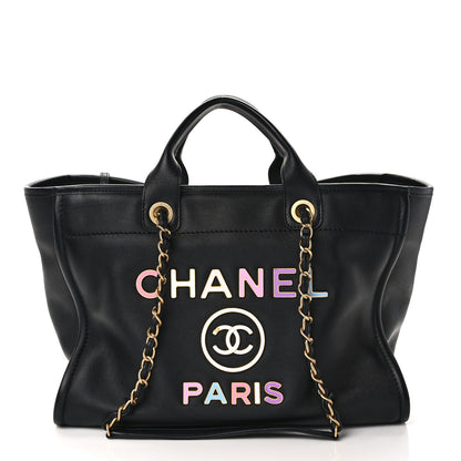 Chanel Calfskin Medium Deauville Tote Black Multicolor 3 of 9