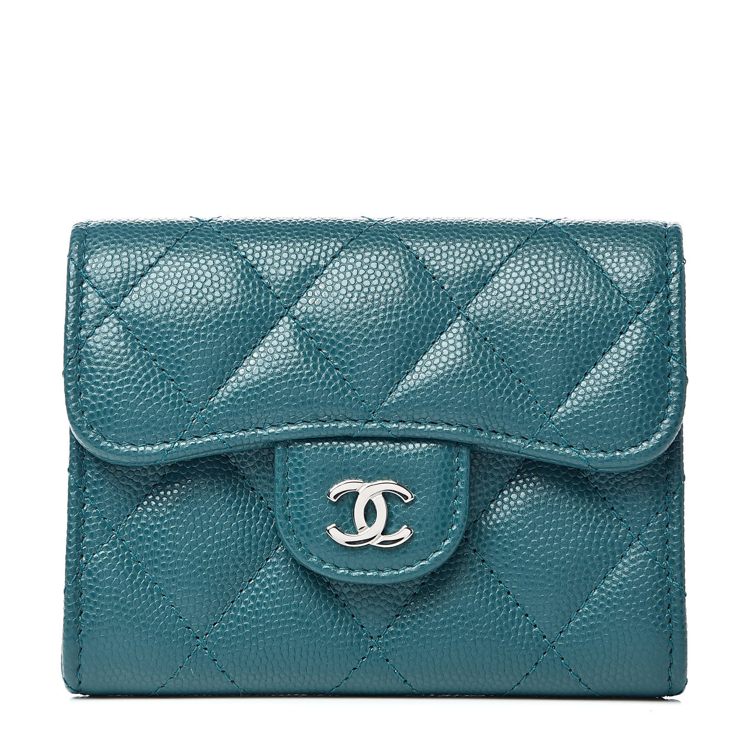 Caviar Quilted Card Holder Wallet Dark Turquoise