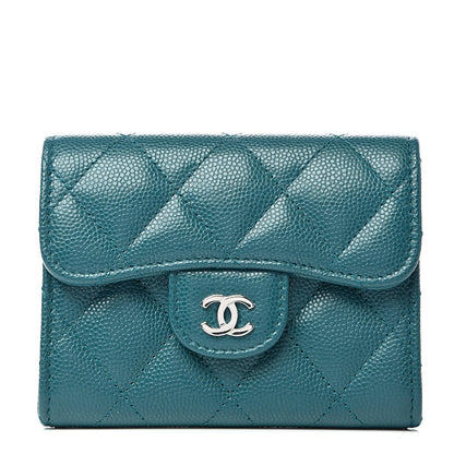 Chanel Caviar Quilted Card Holder Wallet Dark Turquoise 1 of 9