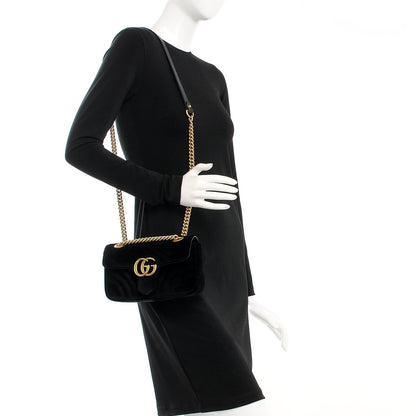 Gucci Velvet Matelasse Mini GG Marmont Shoulder Bag Black 2 of 7