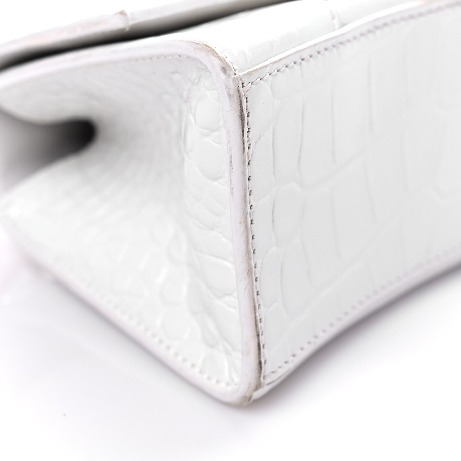 Balenciaga Shiny Calfskin Crocodile Embossed Hourglass Top Handle Bag XS White 8 of 16