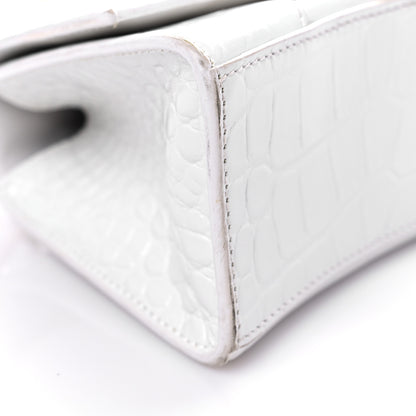 Balenciaga Shiny Calfskin Crocodile Embossed Hourglass Top Handle Bag XS White 8 of 16
