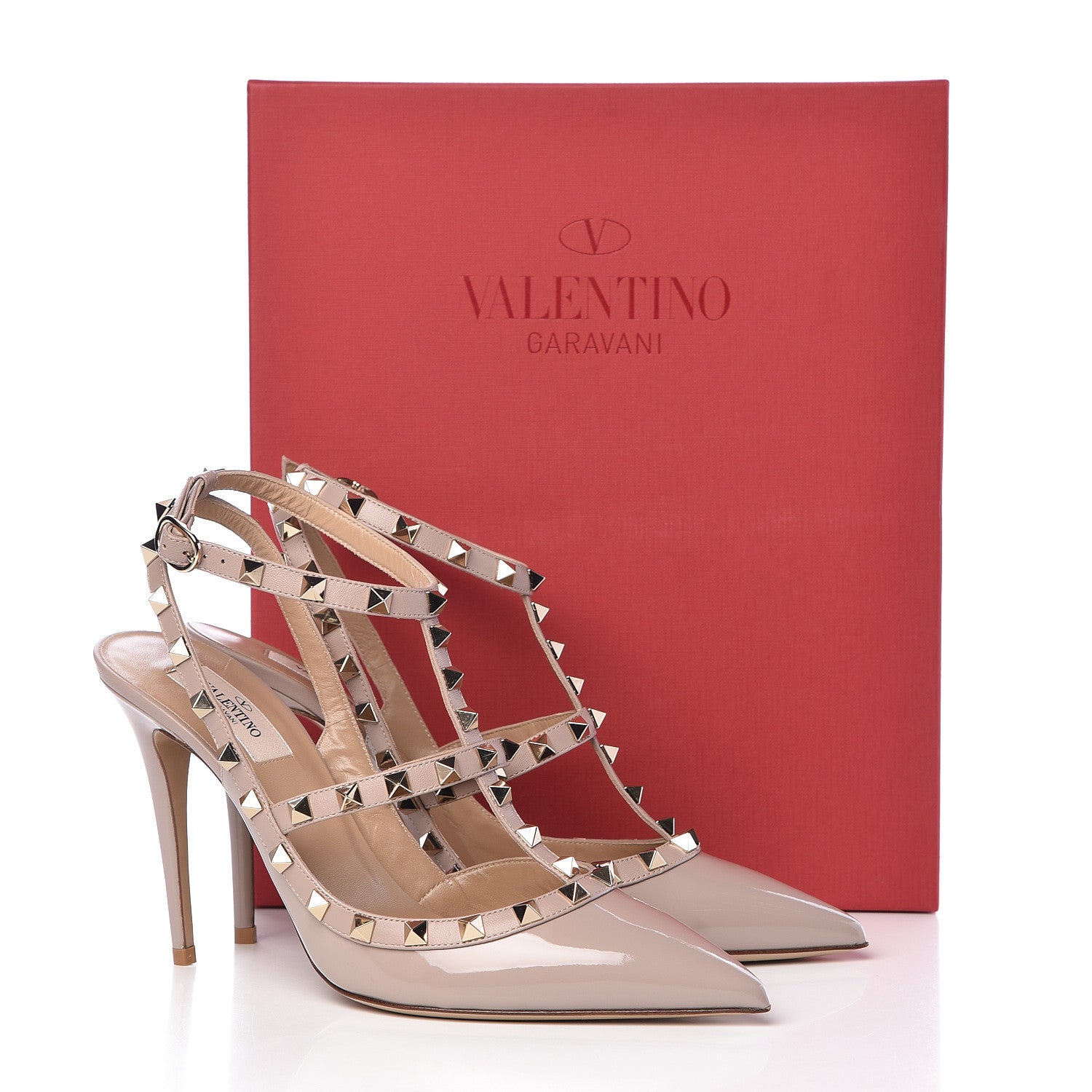 Valentino Garavani Patent Rockstud Ankle Strap Pumps 40 Poudre 12 of 12