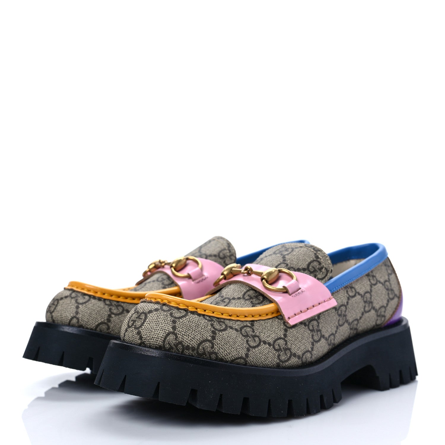 Gucci GG Supreme Monogram Cordovan Lux Womens Harald Horsebit 25mm Platform Loafers 36 Beige Sugar Pink Crop Shine Purple Marine 3 of 7