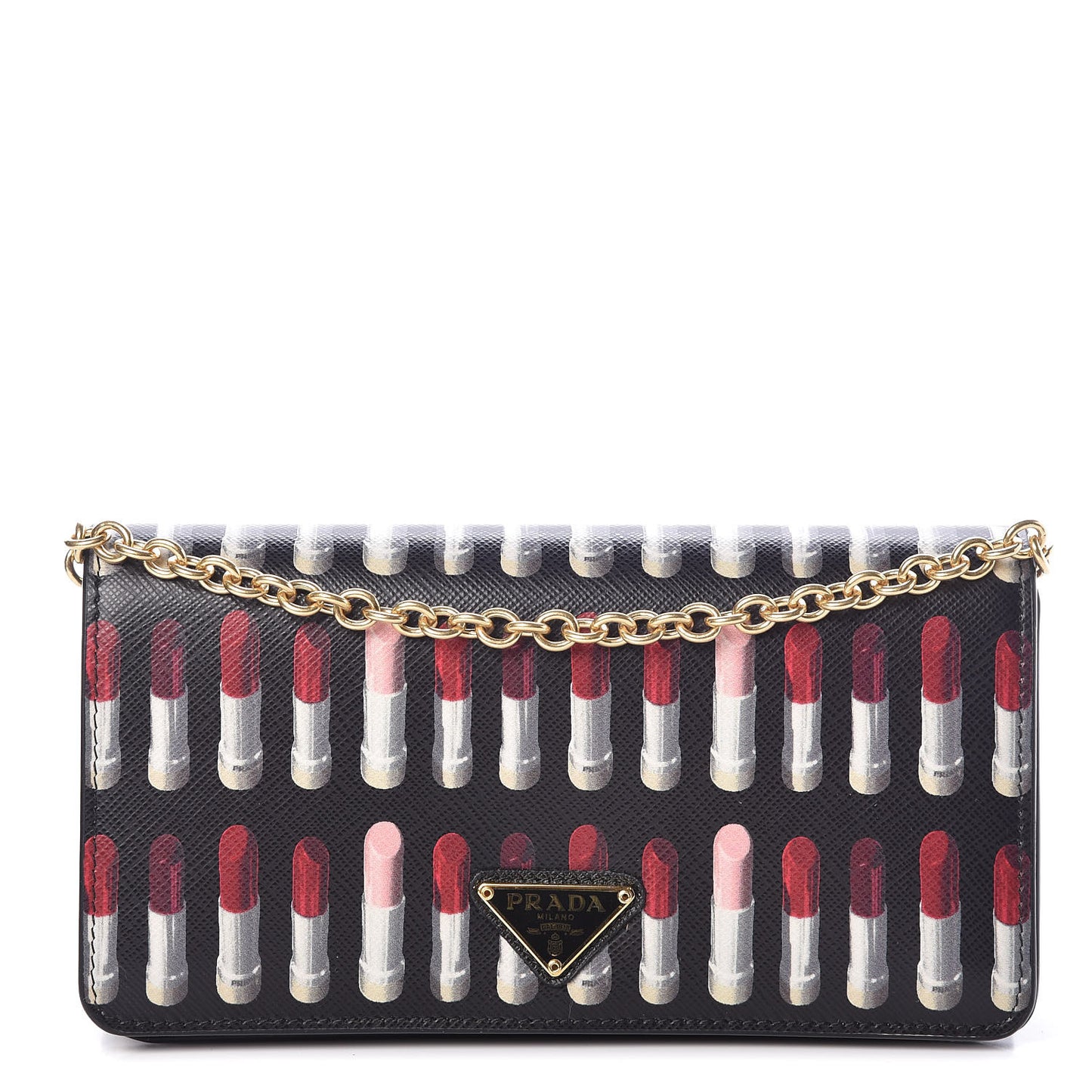 Saffiano Triangle Logo Lipstick Print Mini Crossbody Bag Black