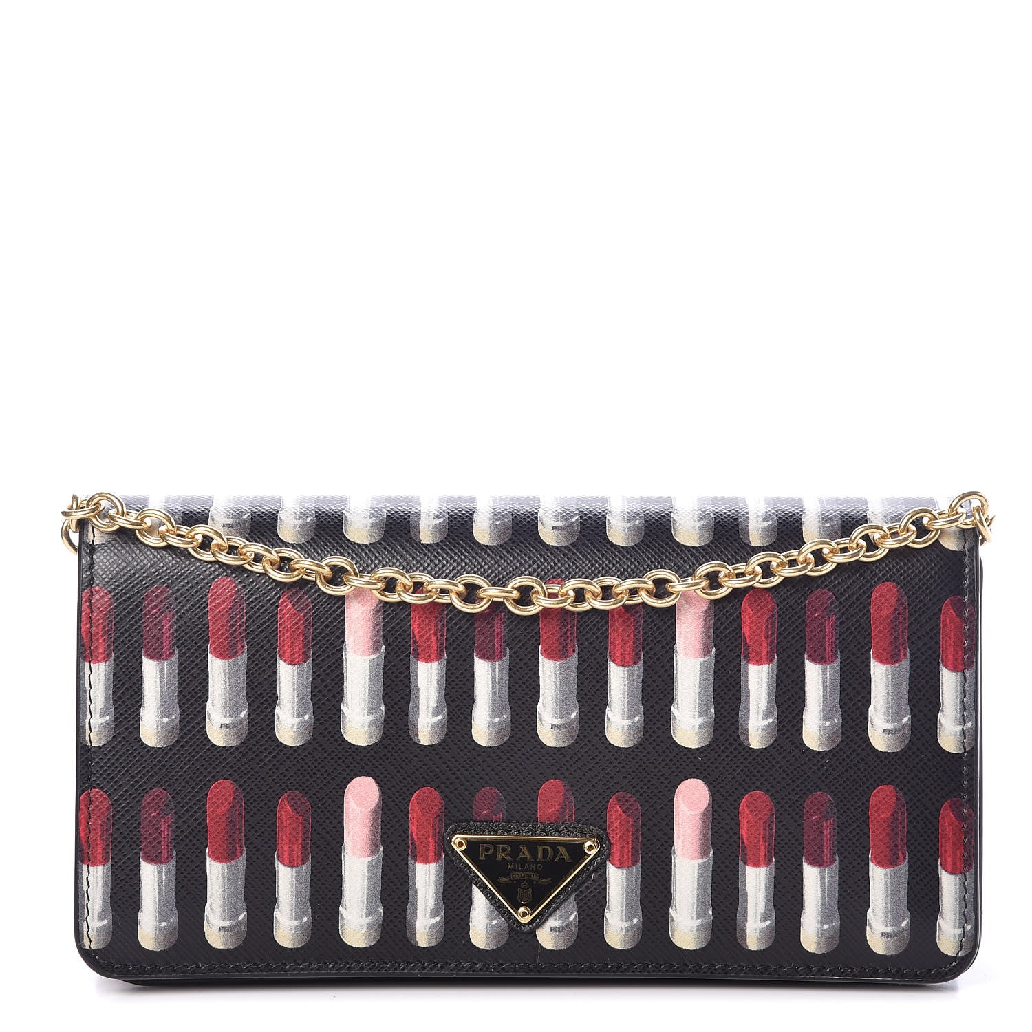 Prada Saffiano Triangle Logo Lipstick Print Mini Crossbody Bag Black 1 of 9