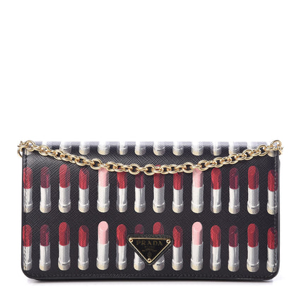Prada Saffiano Triangle Logo Lipstick Print Mini Crossbody Bag Black 1 of 9