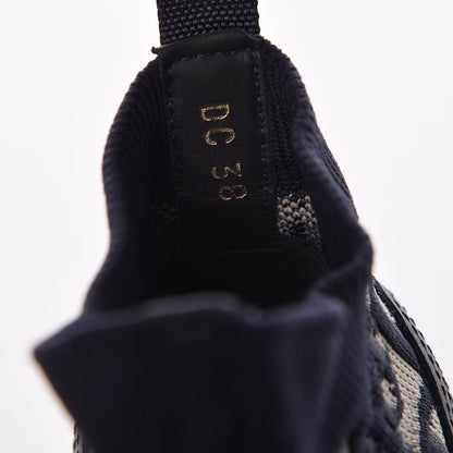Christian Dior Technical Knit Calfskin Oblique Womens Walk'n Dior Mid Top Sneakers 38 Deep Blue 10 of 12