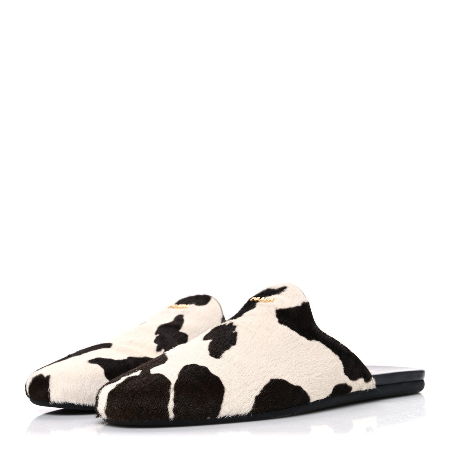 Prada Calf Hair Stampata Cow Loafer Mules 37 White Moro 4 of 9