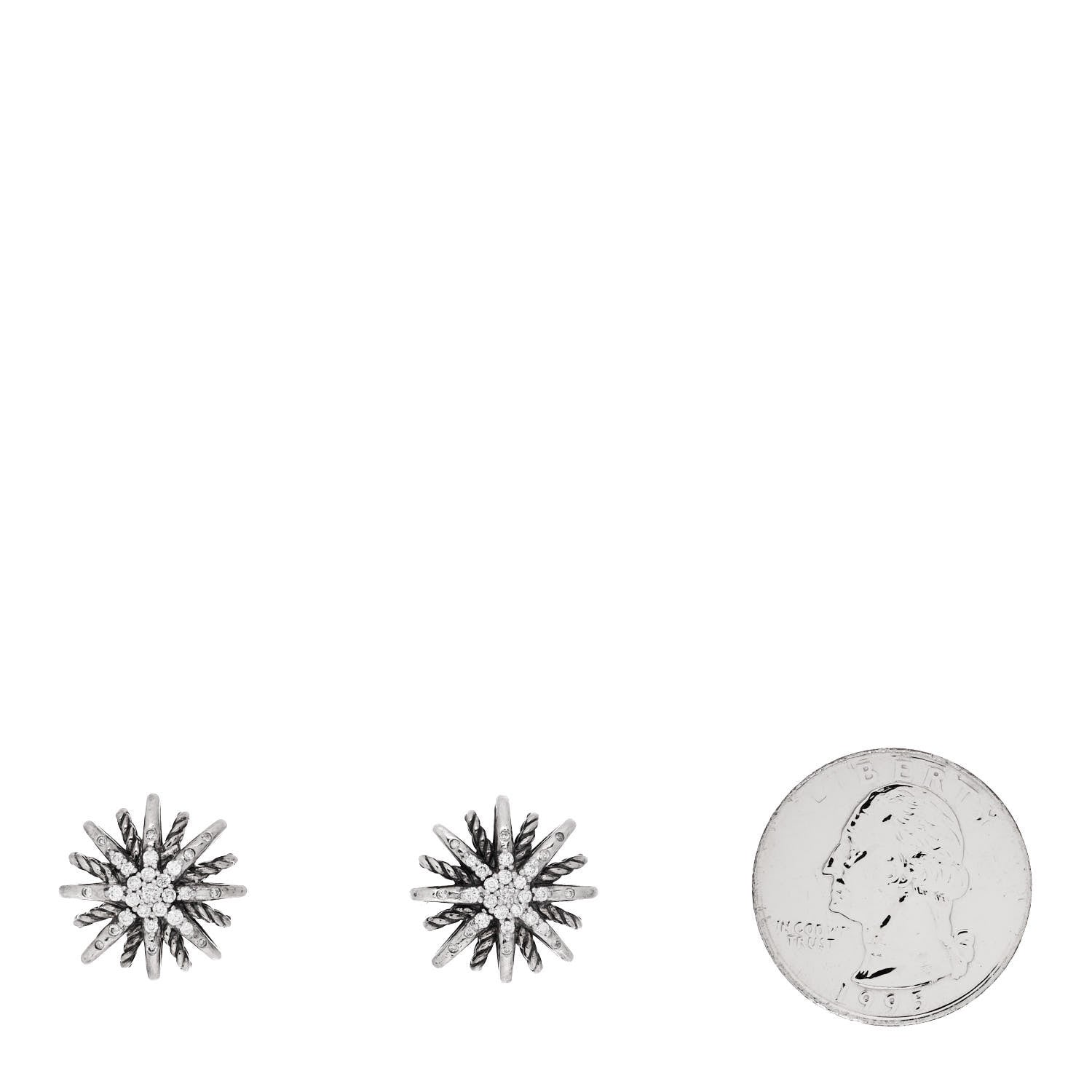 David Yurman Sterling Silver Diamond 16mm Starburst Earrings 2 of 5