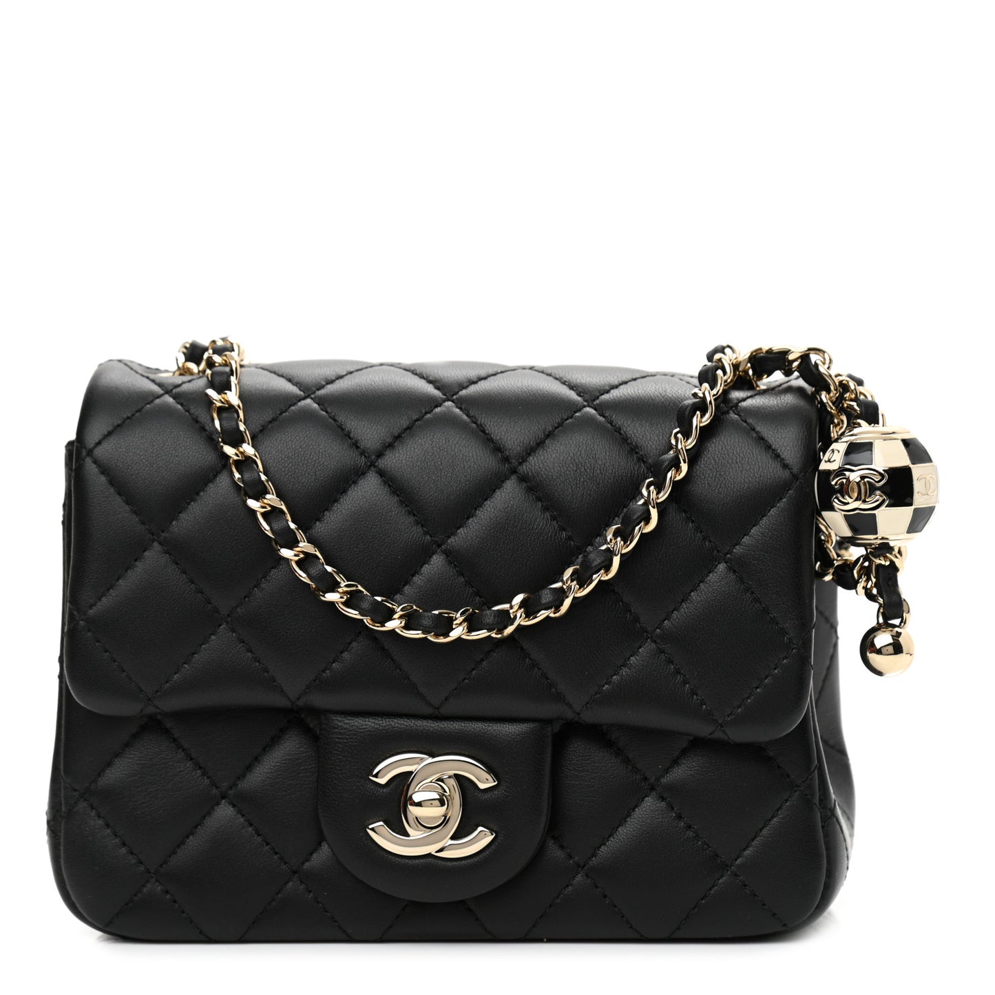 Lambskin Quilted Enamel Mini Pearl Crush Flap Black