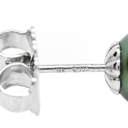 Mikimoto 18K White Gold Black South Sea Pearl 9mm Stud Earrings 4 of 5