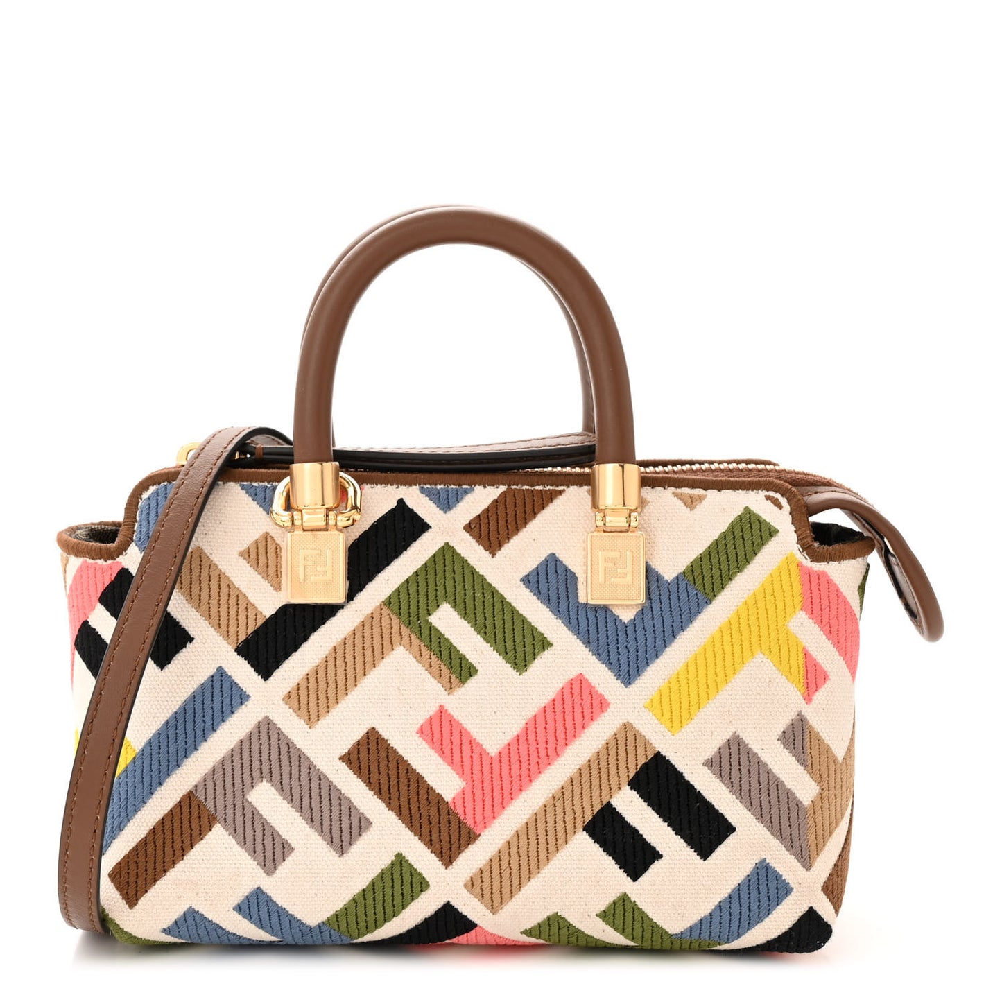 Canvas Vitello FF Multicolor Embroidered Mini By The Way Top Handle Boston Bag Multicolor