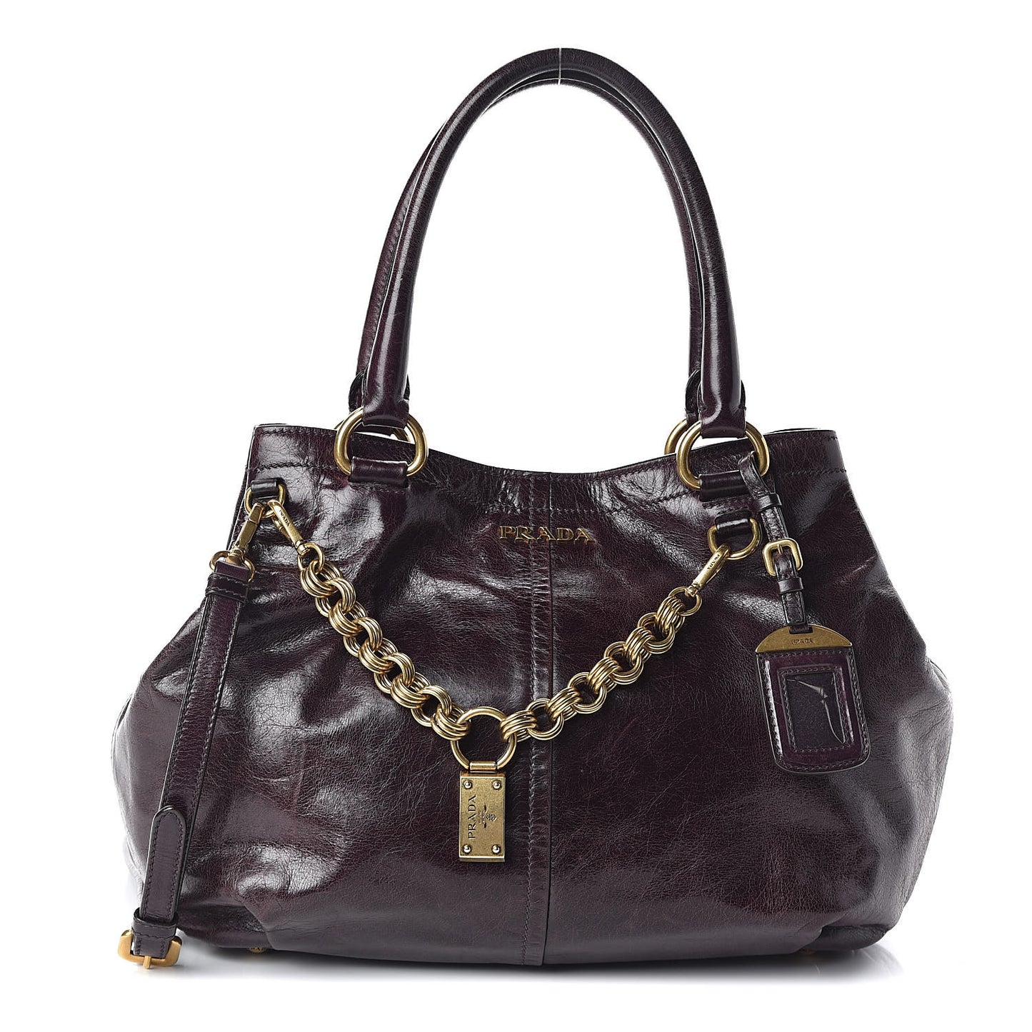 Vitello Shine Chain Tote Mosto