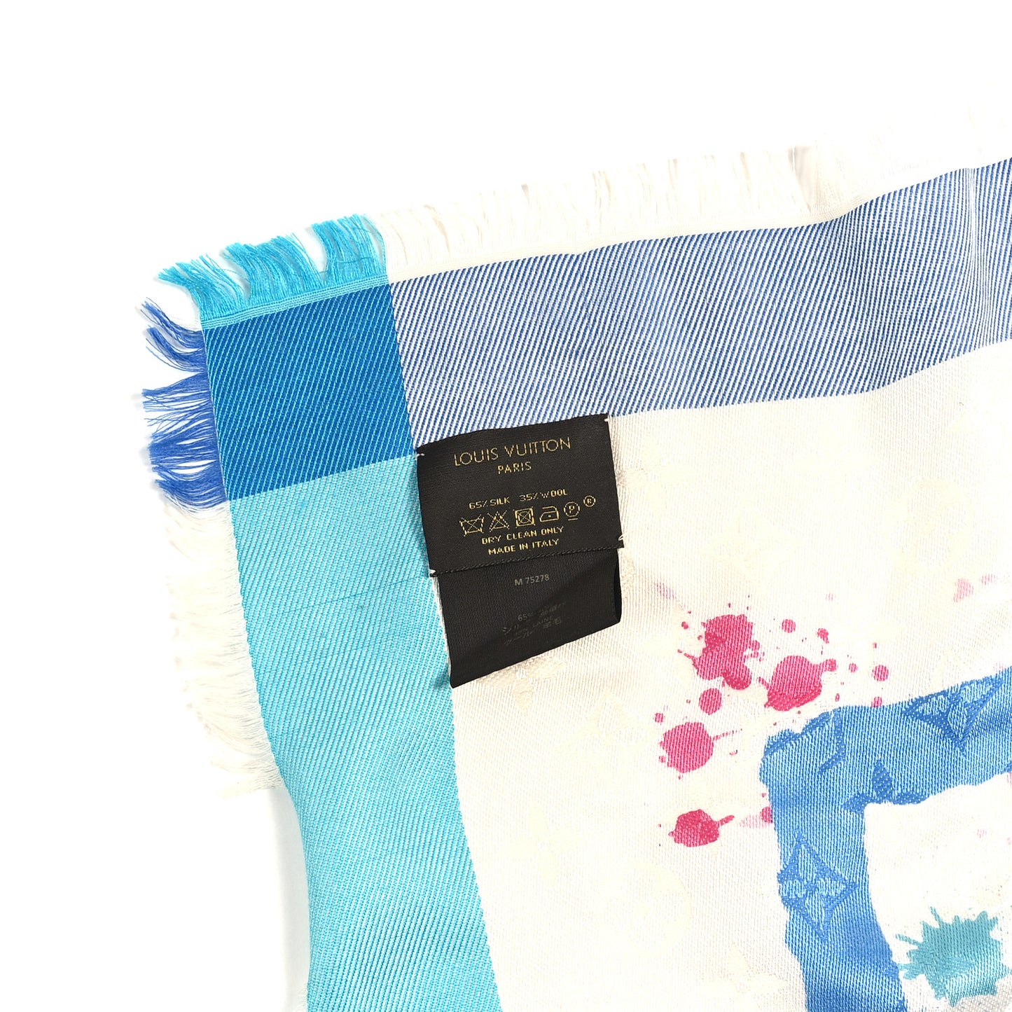 Wool Silk Monogram Mr. A Shawl Pink Blue