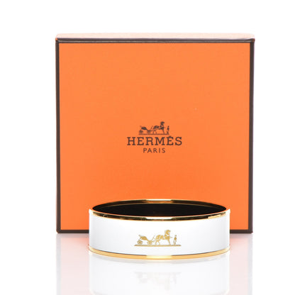 Hermes Enamel Printed Wide Caleche Bracelet 62 White 6 of 6